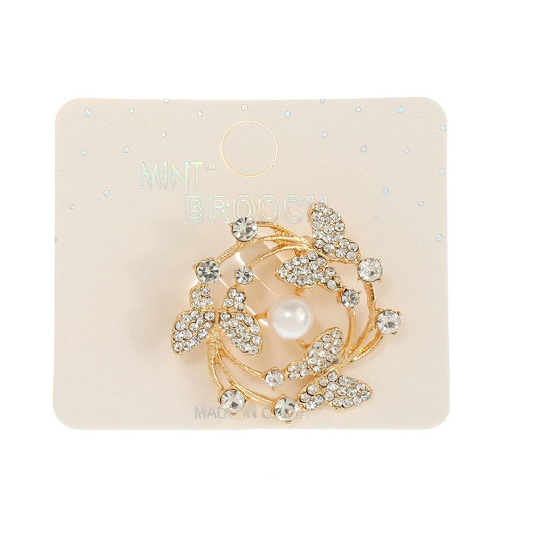 JAH44715 - Rhinestone Butterfly Wreath Brooch