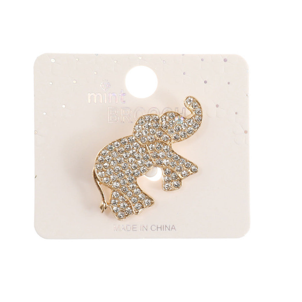 JAH44732-Rhinestone Elephant Brooch