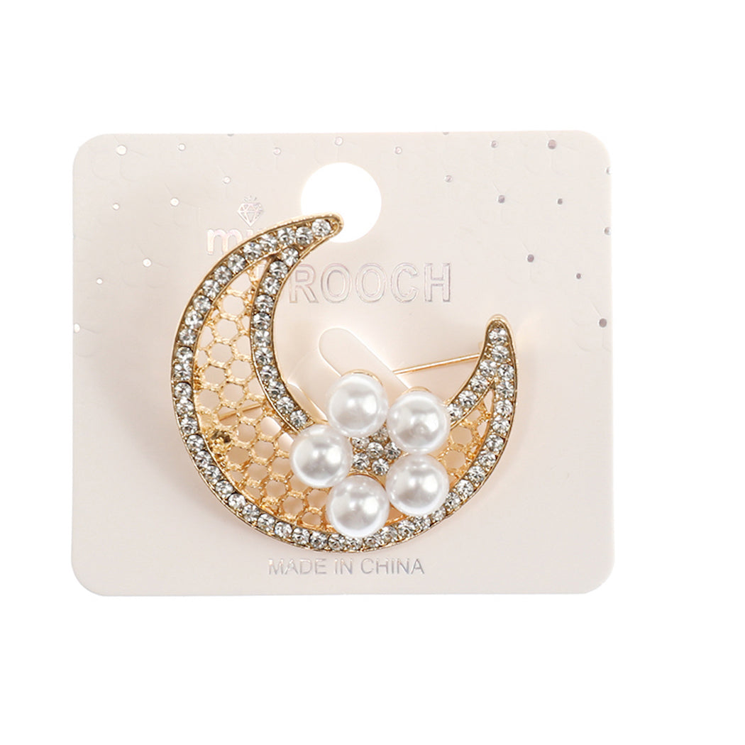 JAH44825 - Rhinestone Moon Brooch