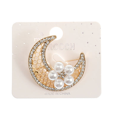 JAH44825-Rhinestone Moon Brooch