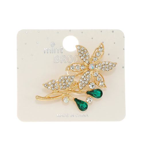 JAH45518 - Rhinestone Flower Brooch