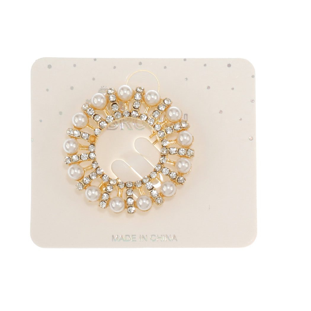 JAH46462 - Pearl Rhinestone Circle Brooch