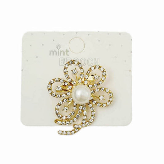 JAH46463 - Rhinestone Flower Brooch