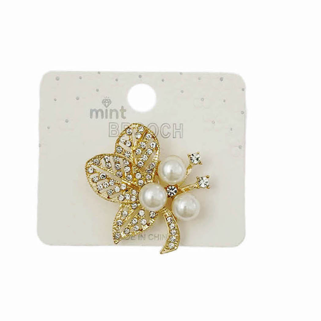 JAH46465 - Rhinestone Pearl Brooch