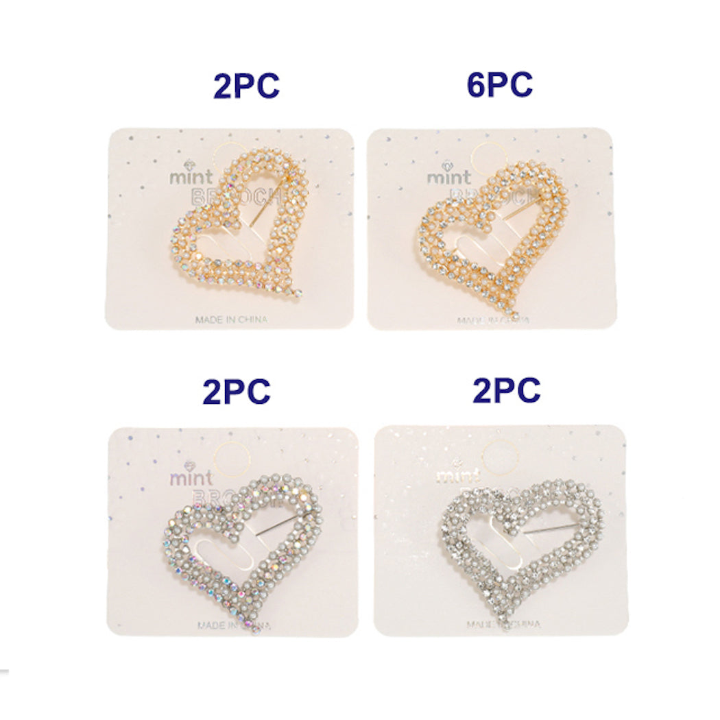 JAH46466 - Rhinestone Pearl Heart Cutout Brooch