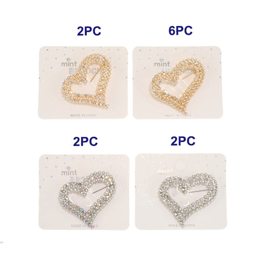 JAH46466 - Rhinestone Pearl Heart Cutout Brooch