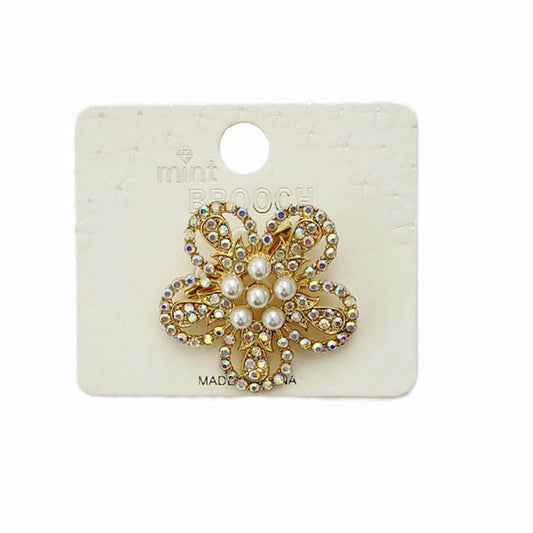 JAH46474-Rhinestone Flower Brooch