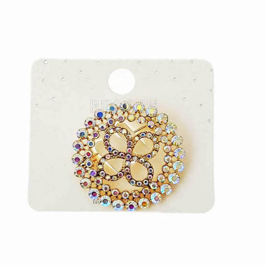 JAH46476 - Rhinestone Clover Circle Brooch