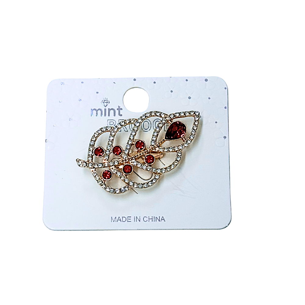 Rhinestone Leaf Brooch