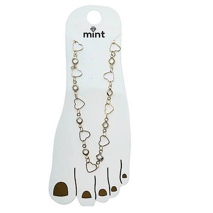 Heart Cutout Clear Gemstone Chain Anklet