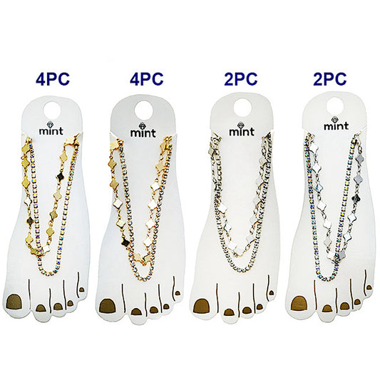 JAK49506 - Clover Rhinestone Chain Anklet