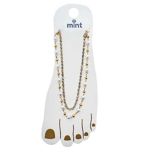 JAK49510 - Pearl Rhinestone Anklet
