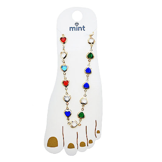 JAK49516 - Multi Color Heart Gemstone Anklet