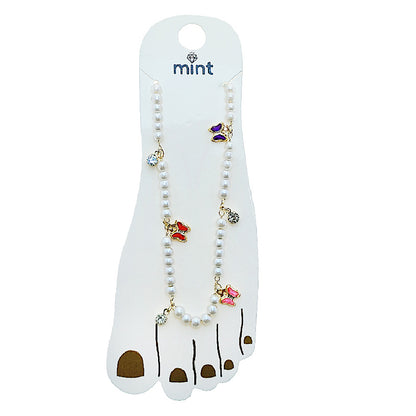 JAK49524 - Gemstone Butterfly & Pearl Anklet
