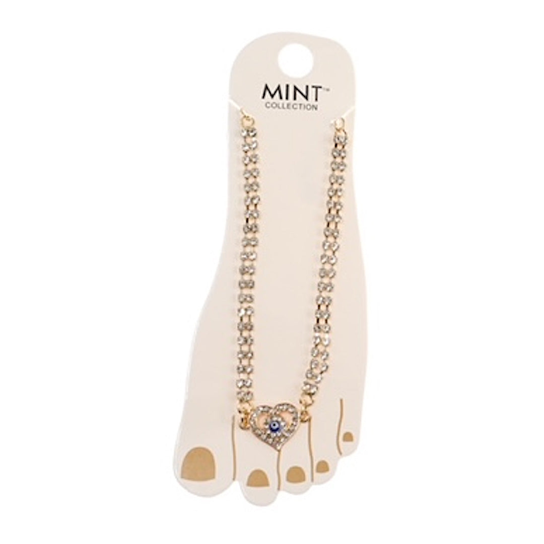 JAK42464 - Rhinestone Evil Eye Heart Anklet