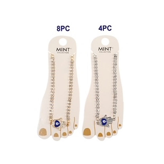 JAK42466 - Rhinestone Evil Eye Hamsa Anklet