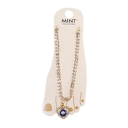 JAK42467 - Rhinestone Evil Eye Heart Anklet