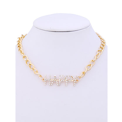 JAN35323 - Rhinestone Word Chain Necklace