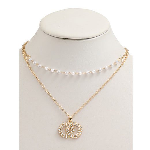 JAN38016 - Layered Double Circle Pearl Necklace