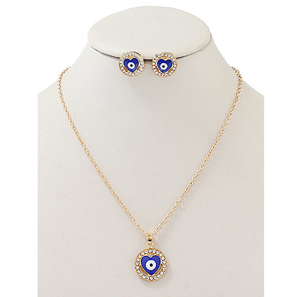 JAN39671 - Evil Eye Heart Pendant Necklace Set