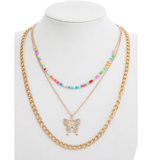 JAN42253 - Layered Beaded Butterfly Necklace