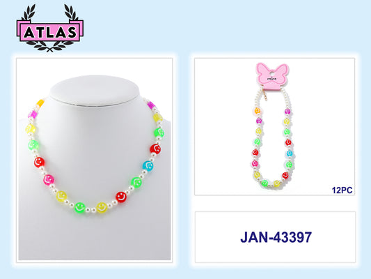 JAN43397 - Beaded Neon Smiley Face Necklace