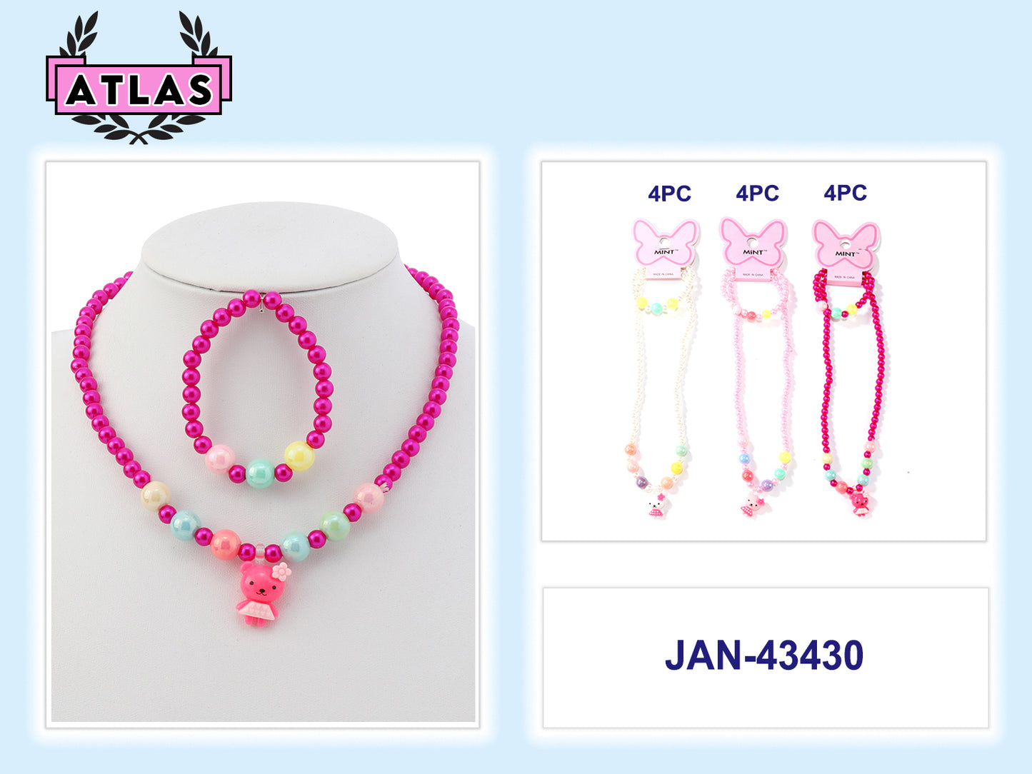 JAN43430 - Teddy Bear Necklace & Bracelet Set