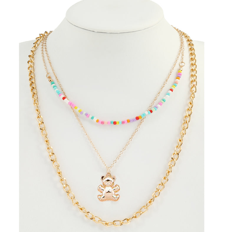 JAN43761 - Layered Beaded Teddy Bear Necklace