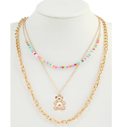 JAN43761 - Layered Beaded Teddy Bear Necklace