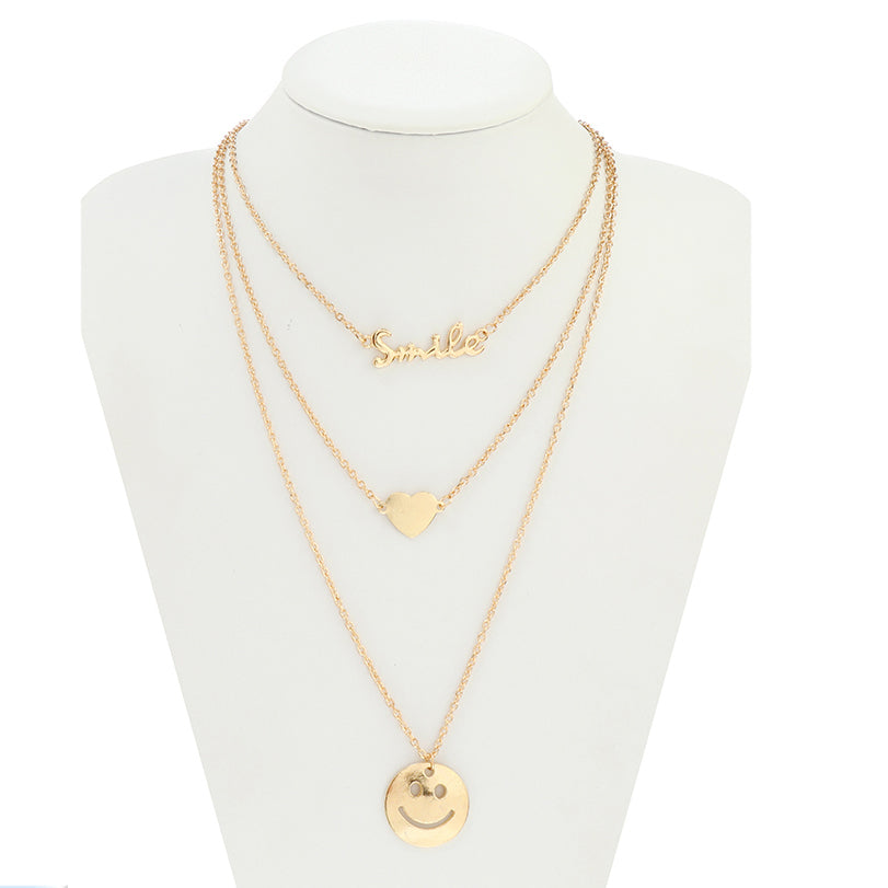 JAN43772 - Layered Smiley Face Necklace