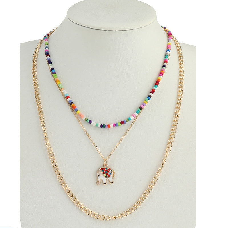 JAN43823 - Enamel Elephant Beaded Necklace