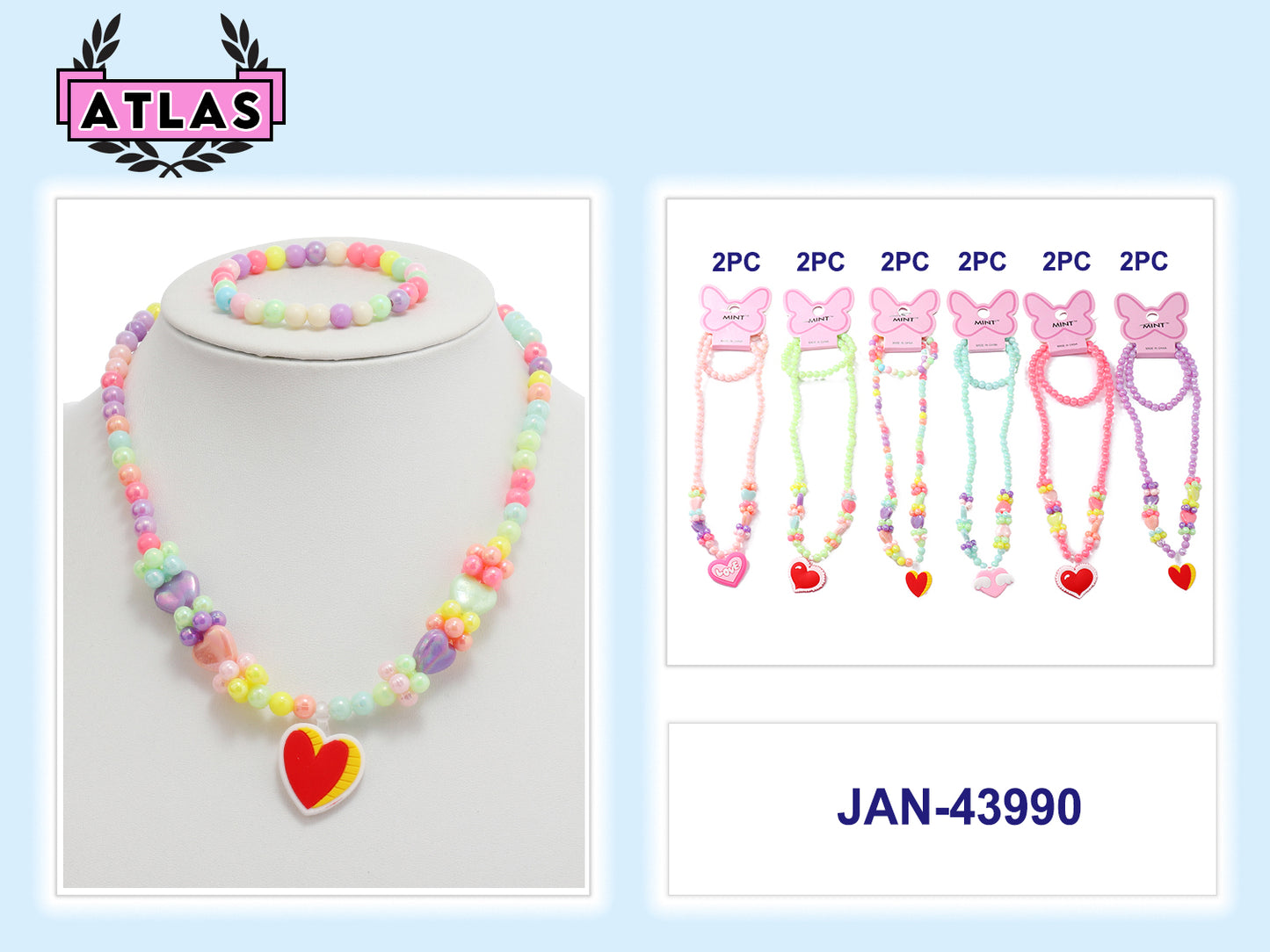 JAN43990 - Heart Necklace & Bracelet Set