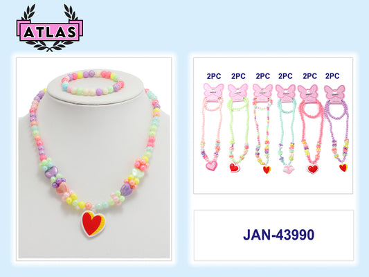 JAN43990 - Heart Necklace & Bracelet Set