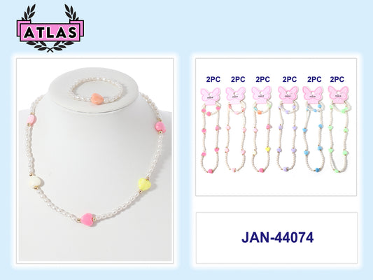 JAN44074 - Heart Necklace & Bracelet Set