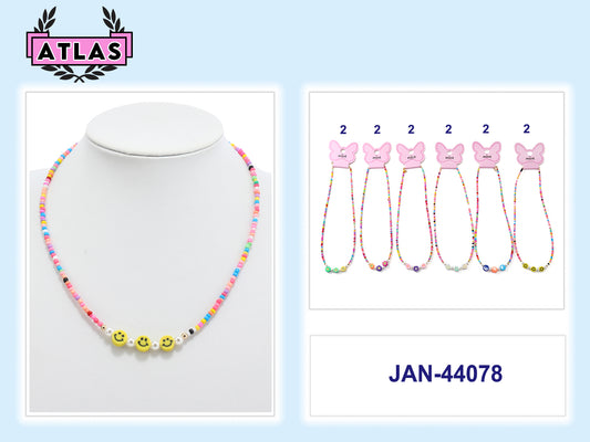 JAN44078 - Beaded Smiley Face Necklace