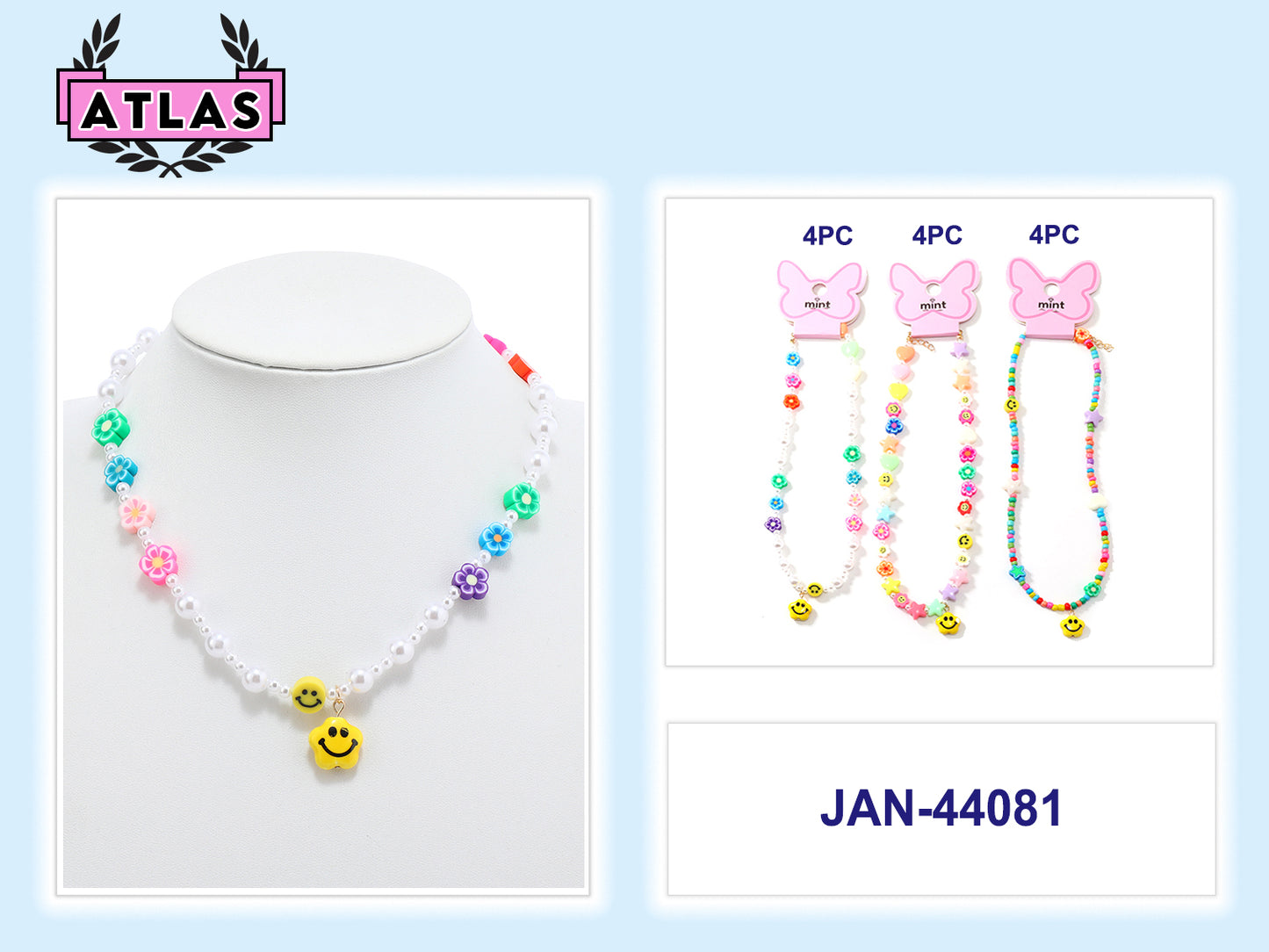 JAN44081 - Beaded Smiley Face Necklace