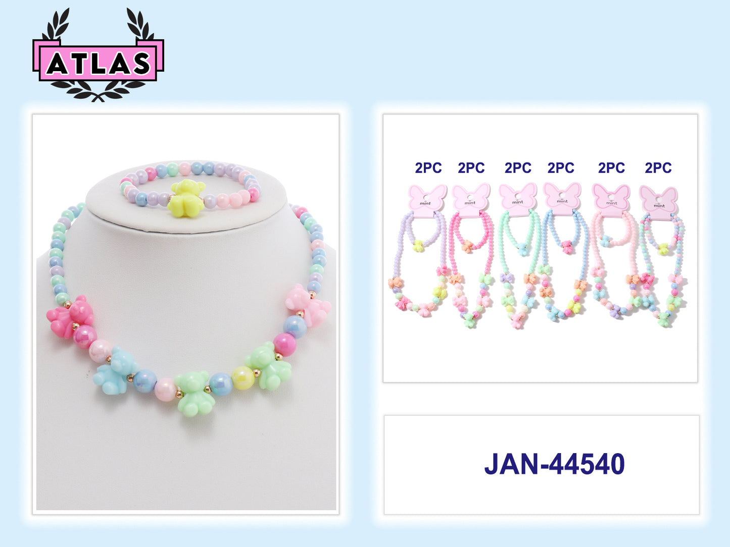 JAN44540 - Teddy Bear Necklace & Bracelet Set