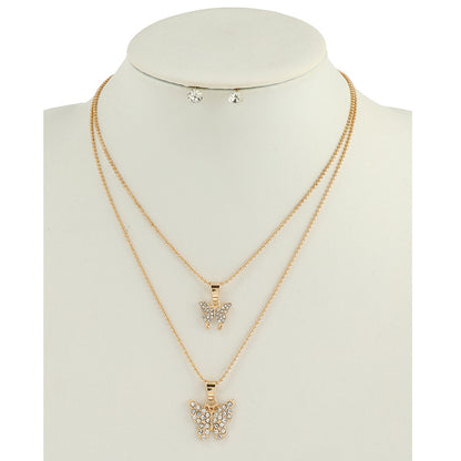 JAN45013 - Rhinestone Butterfly Layered Necklace