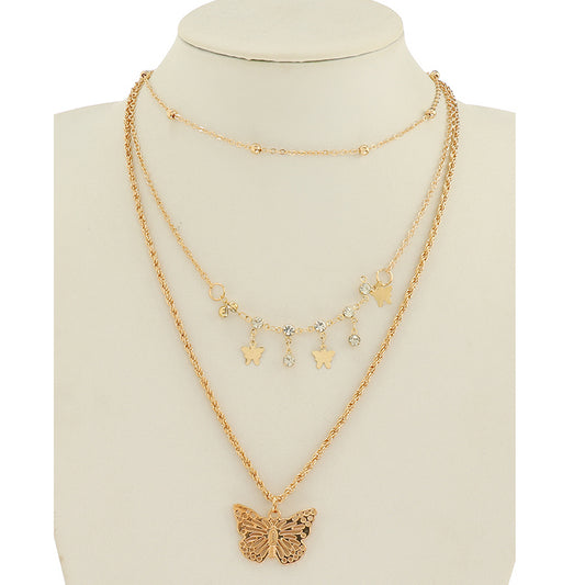 JAN45325 - Filigree Butterfly Layered Chain Necklace