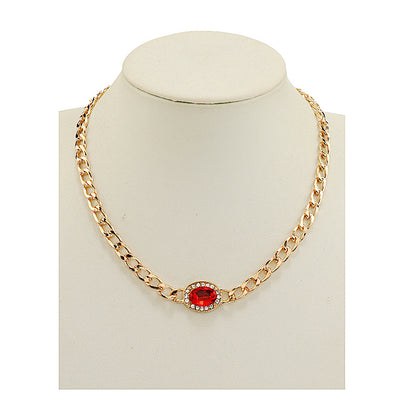 JAN46929 - Oval Crystal Chain Necklace