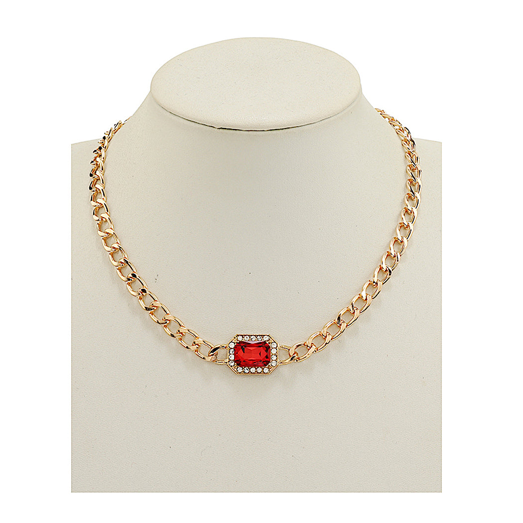 JAN46930 - Rectangle Crystal Chain Necklace