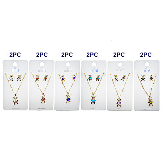 JAN48835 - Crystal Teddy Bear Pendant Necklace Set