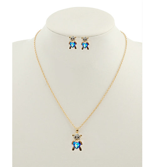 JAN48835 - Crystal Teddy Bear Pendant Necklace Set