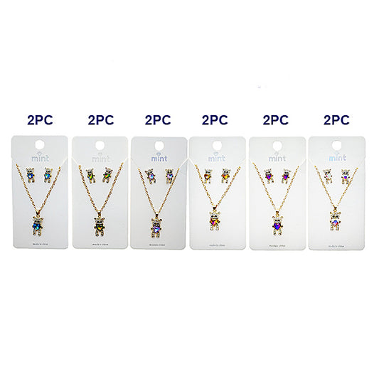 JAN48836 - Crystal Teddy Bear Pendant Necklace Set