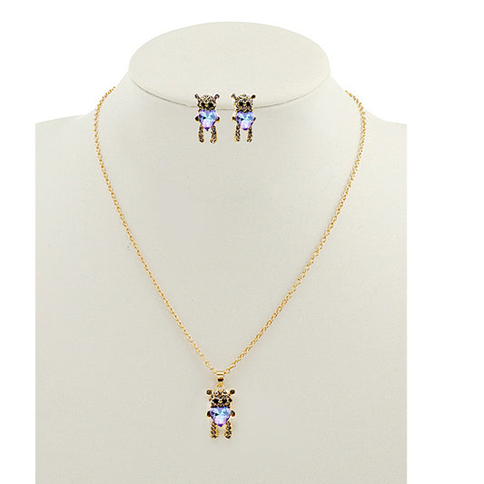 JAN48836 - Crystal Teddy Bear Pendant Necklace Set