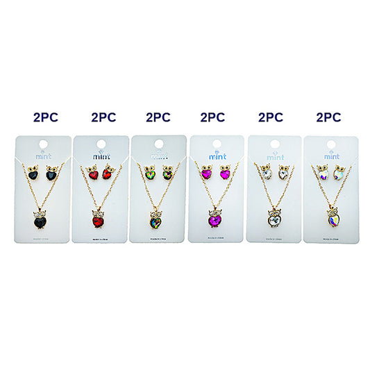 JAN48837 - Crystal Owl Pendant Necklace Set