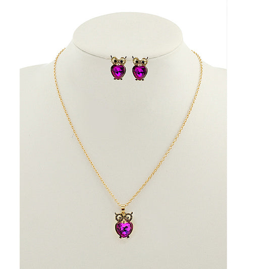 JAN48837 - Crystal Owl Pendant Necklace Set