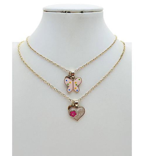 Butterfly & Heart BFF Necklace Set