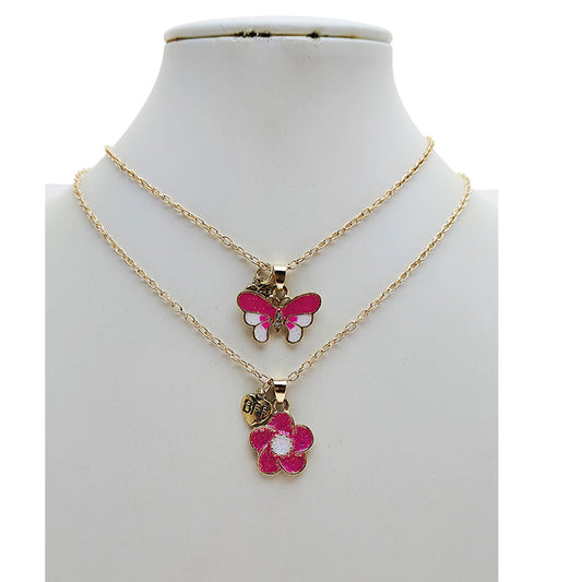 Butterfly & Flower BFF Necklace Set