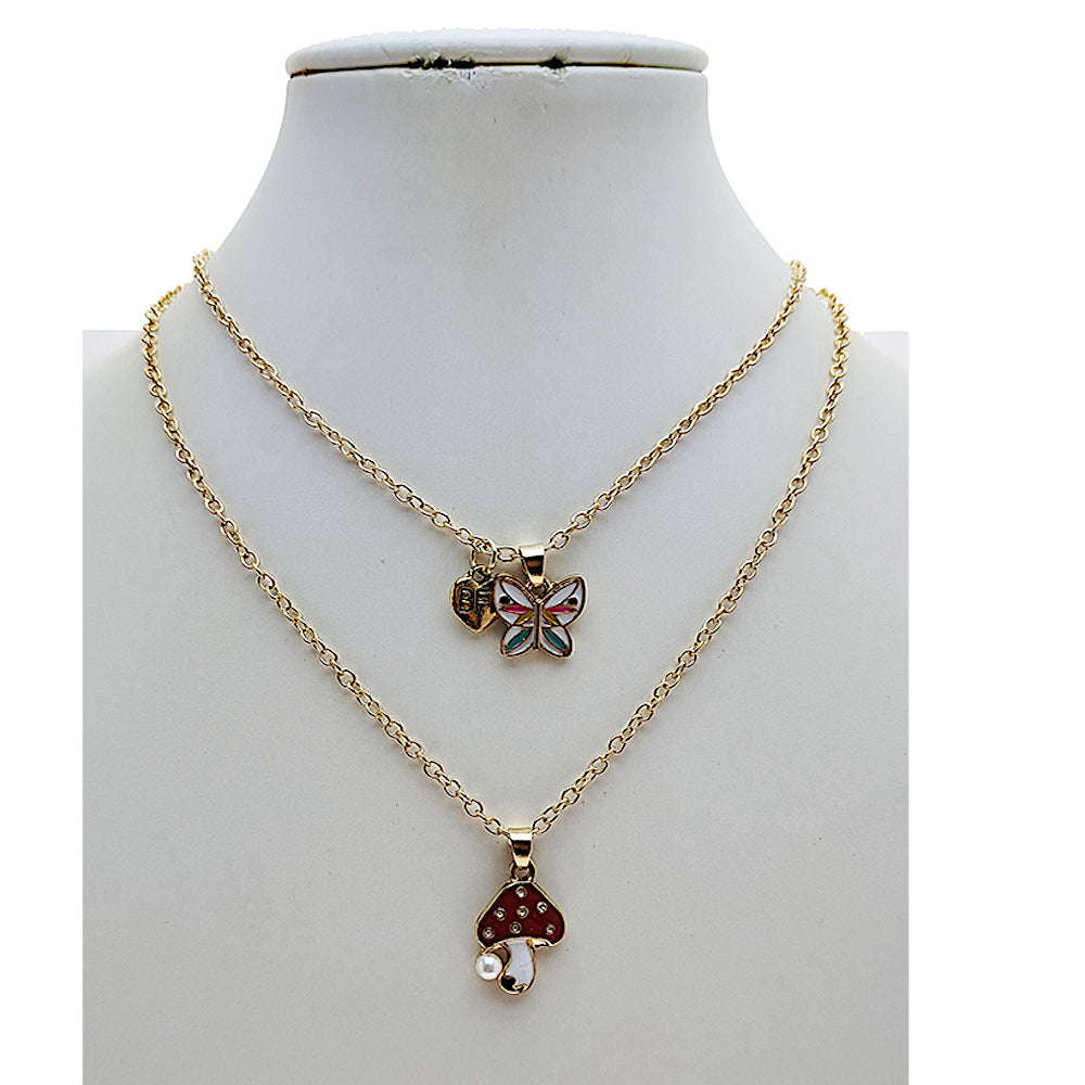 Butterfly & Mushroom BFF Necklace Set